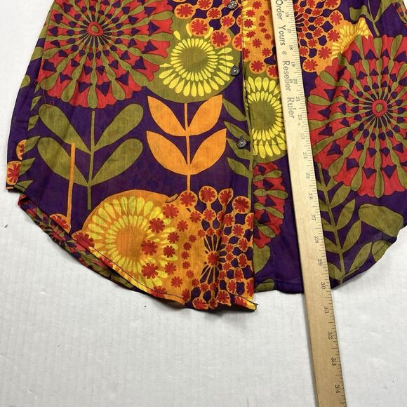 Bam Bam Boho Button Shirt Retro Floral Mod Print 3/4 Sleeve Festival Blouse L - Picture 7 of 11